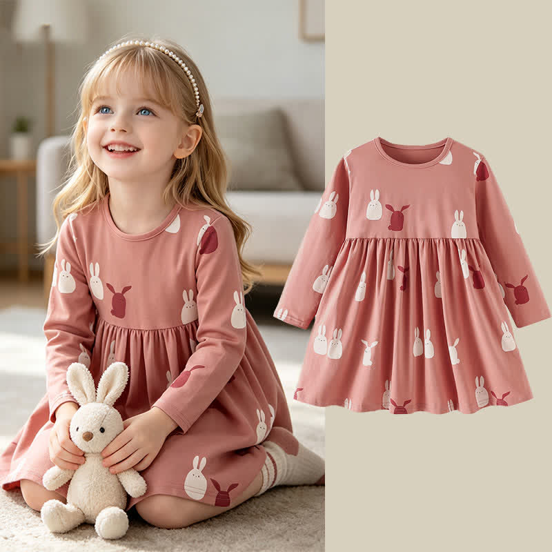 幼児用女の子向けピンクのうさぎ柄長袖Dress - image 1
