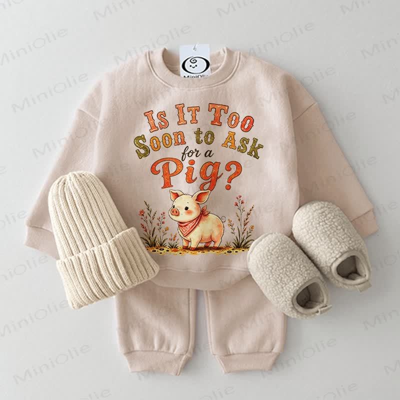 IS IT TOO SOON TO ASK FOR A PIG?ベビー用ベージュスウェットシャツ2点セット - ベージュ - 2～3歳 - image 1