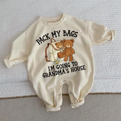 PACK MY BAGS I'M GOING TO GRANDMA'S HOUSEの！ベビー・幼児用ベージュロンパース - ベージュ - 2～3歳 - image 1