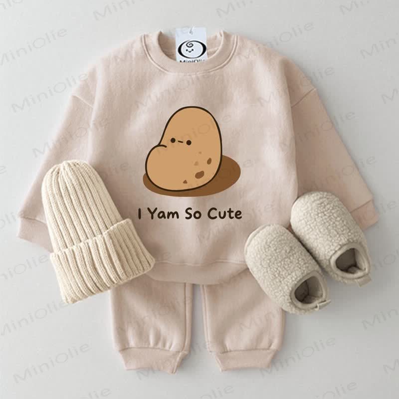 「I YAM SO CUTE」ベビーベージュスウェットシャツ2点セット - ベージュ - 2～3歳 - image 1