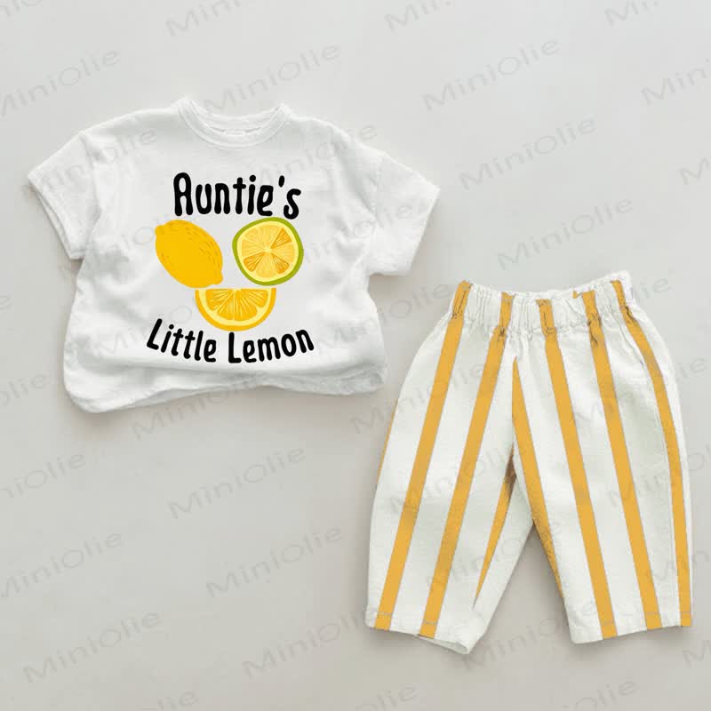 AUNTIE'S LITTLE LEMON・レモン ベビー用 ホワイト＆イエロー 縦ストライプ 2点セット - 白と黄色 - 2～3歳 - image 1