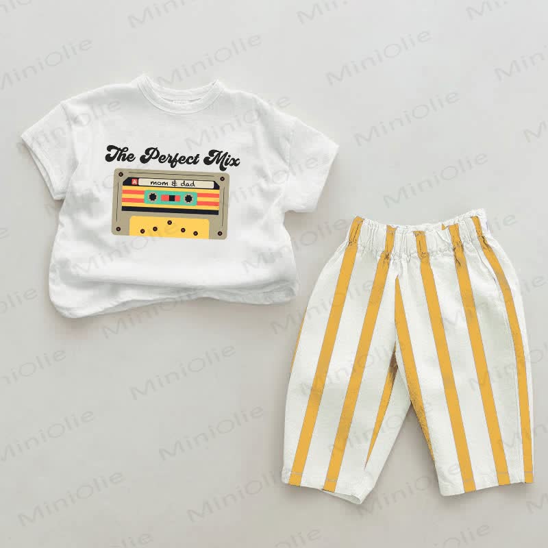 THE PERFECT MIX MOM & DADのベビー用白と黄色の縦縞2点セット - 白と黄色 - 2～3歳 - image 1