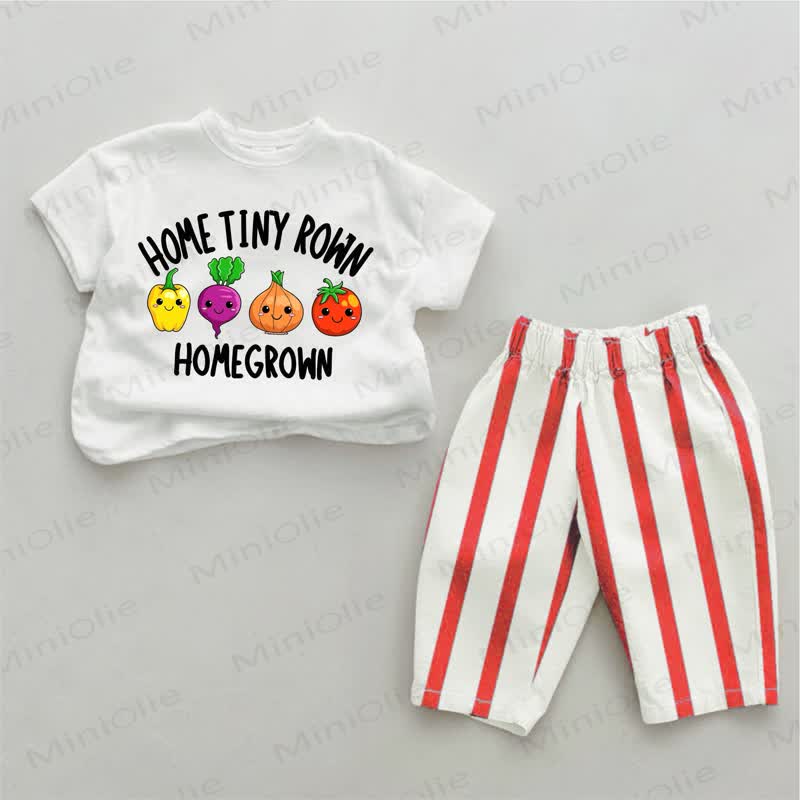 HOME TINY ROWN HOMEGROWNベビー レッド 縦ストライプ 2点セット - 白と赤 - 4～5歳 - image 1