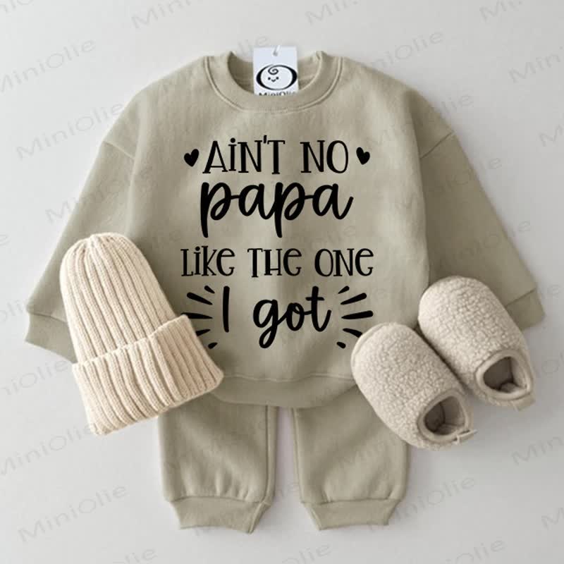 「AIN'T NO PAPA LIKE THE ONE I GOT」ベビーグレーグリーンスウェットシャツ2点セット - グレーグリーン - 2～3歳 - image 1