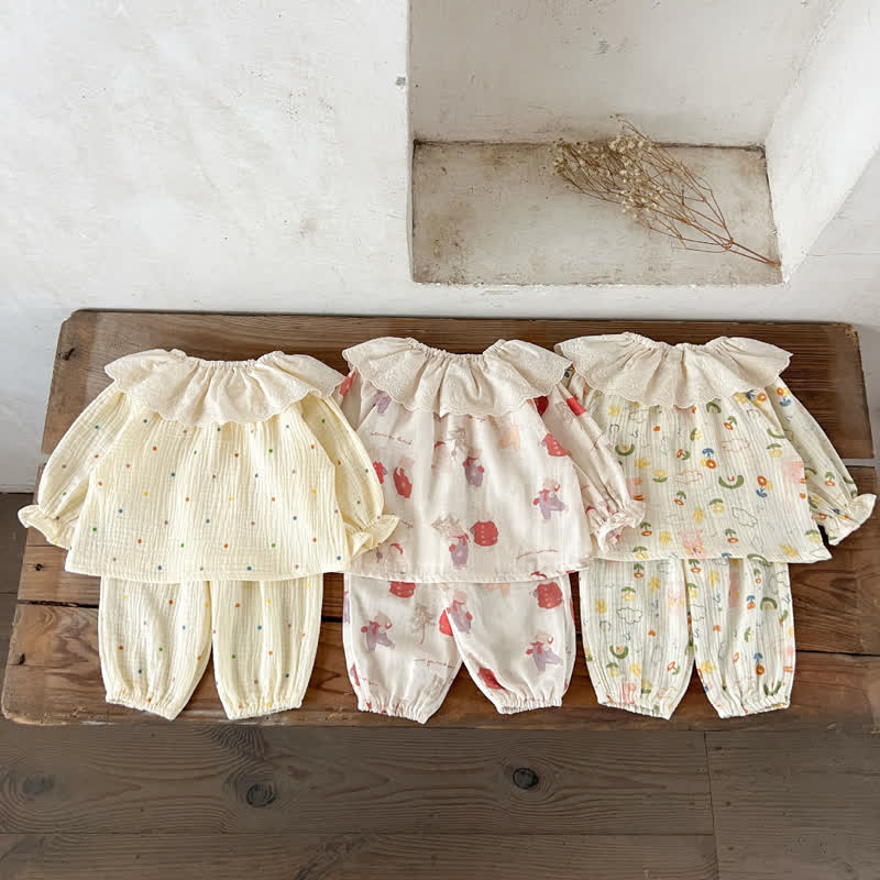 幼児用ベージュプリント長袖トップス＆パンツ2点セット - image 5