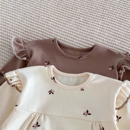 ベビー用花柄フリル長袖トップス＆パンツパジャマ2点セット - image 4