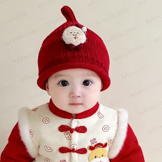 ベビー用クリスマスツリー/うさぎ/キノコ柄ニットビーニー - サンタクロース - 3-15M - image 2
