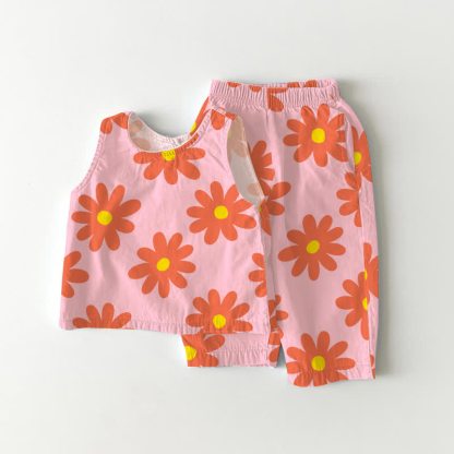 ベビー幼児用 ピンクの花柄ノースリーブトップス＆パンツ 2点セット - ピンク - 3～4歳 - image 1