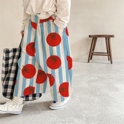 ベビーホワイトのトマトストライプ柄パンツ - 白 - 2～3歳 - image 1