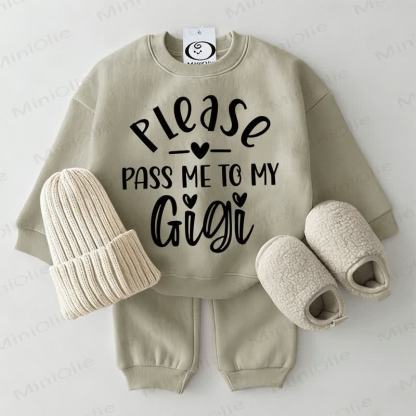 PLEASE PASS ME TO MY GIGIベビー スウェットシャツ 2点セット グレーグリーン - グレーグリーン - 2～3歳 - image 1