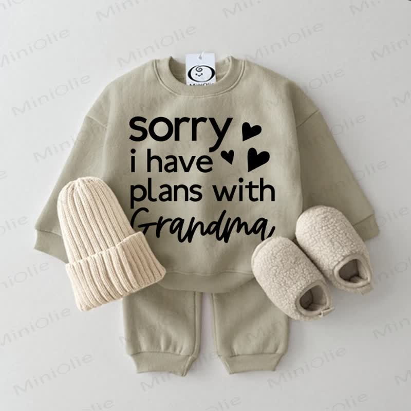 SORRY I HAVE PLANS WITH GRANDMAスウェットシャツ 2点セット グレーグリーン - グレーグリーン - 2～3歳 - image 1