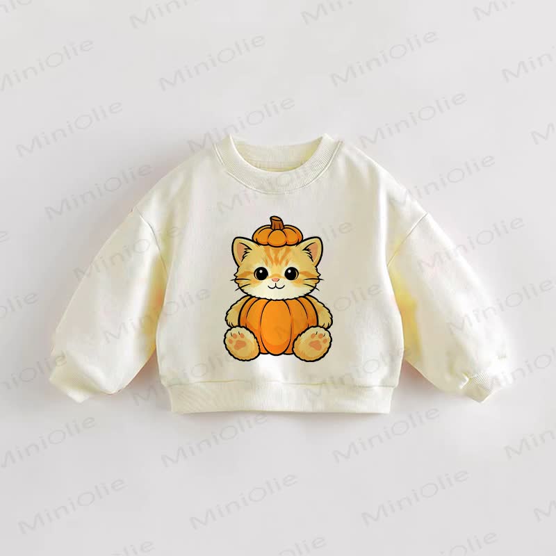 ベビー・幼児用パンプキンキャットプリントクリームスウェットシャツ - クリーム - 3～5歳 - image 1