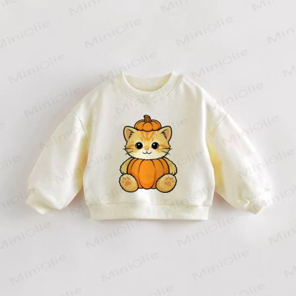 ベビー・幼児用パンプキンキャットプリントクリームスウェットシャツ - クリーム - 3～5歳 - image 1