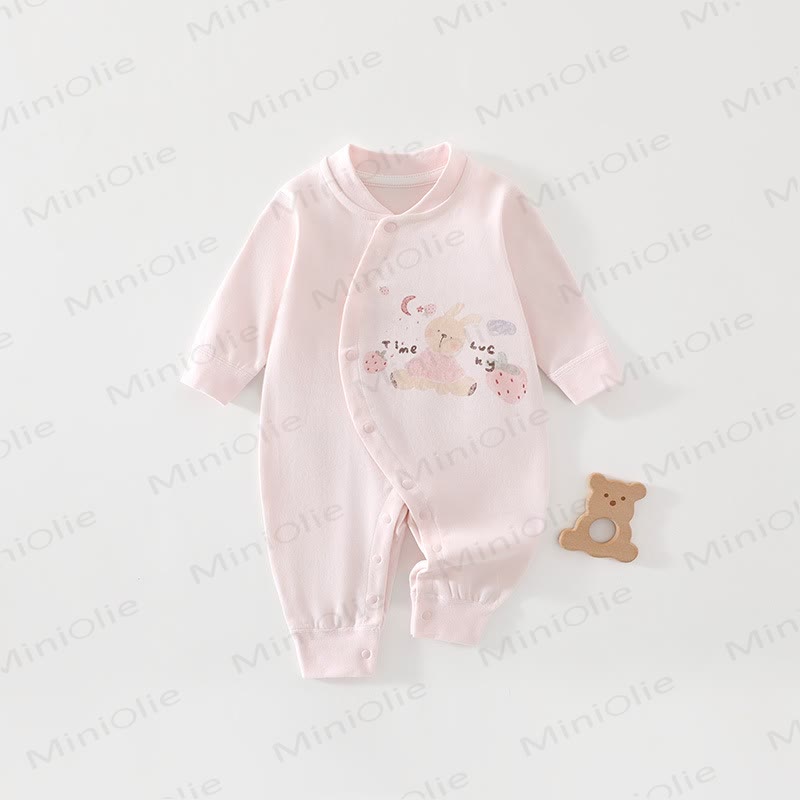 ベビー用イチゴうさぎ柄スナップボタン留め長袖ロンパース - ピンク - 18～24ヶ月 - image 1