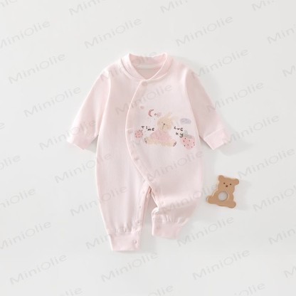 ベビー用イチゴうさぎ柄スナップボタン留め長袖ロンパース - ピンク - 18～24ヶ月 - image 1