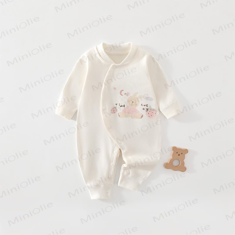 ベビー用イチゴうさぎ柄スナップボタン留め長袖ロンパース - 黄色 - 18～24ヶ月 - image 2