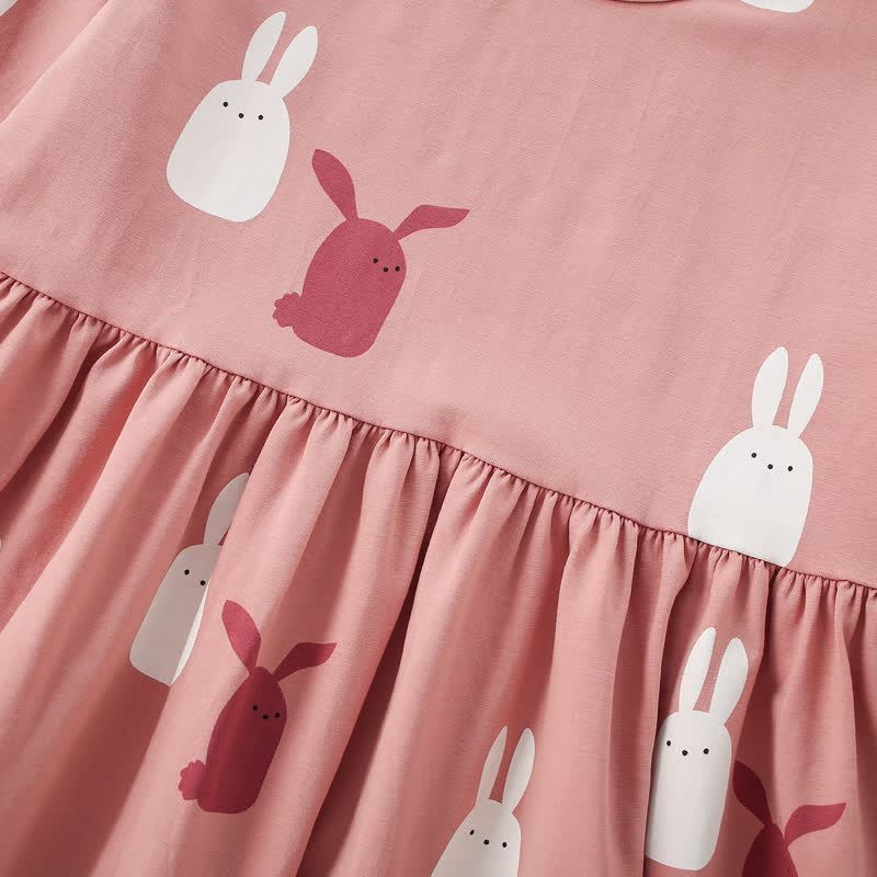 幼児用女の子向けピンクのうさぎ柄長袖Dress - image 4