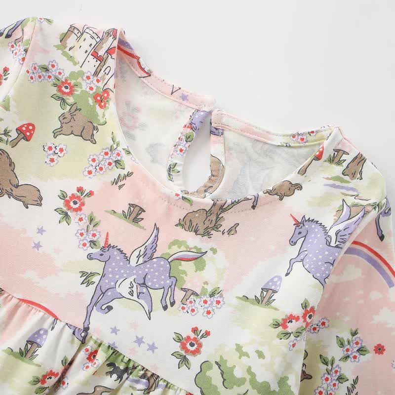 幼児用女の子向けベージュユニコーン柄長袖Dress - image 3