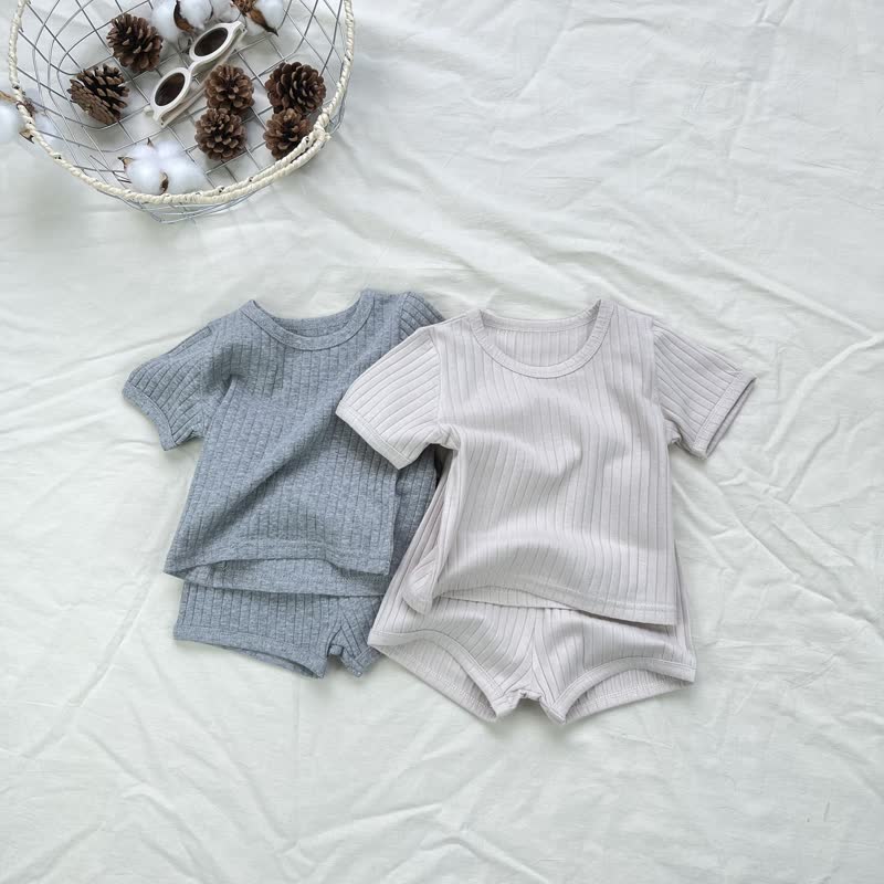 ベビー・幼児用無地リブ編みTシャツ＆ショートパンツ2点セット - image 8