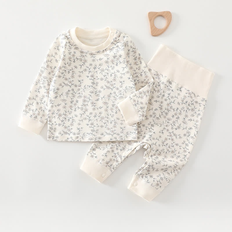 ベビー・幼児用長袖トップス＆パンツパジャマ2点セット - ベージュの花柄 - 2～3歳 - image 1