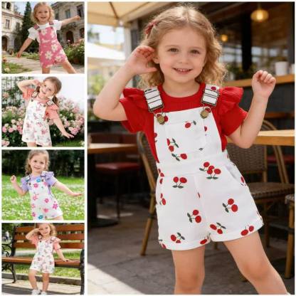 ベビー・幼児用 花柄プリント ロンパース＆オーバーオール 2点セット - image 1
