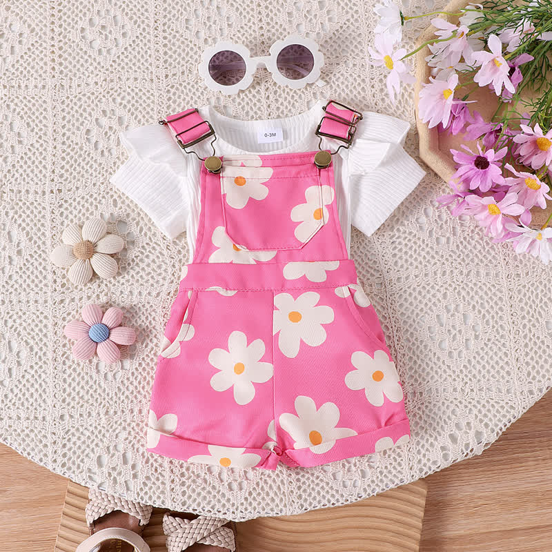 ベビー・幼児用 花柄プリント ロンパース＆オーバーオール 2点セット - ピンクの花柄 - 2-3Y - image 4