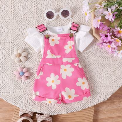 ベビー・幼児用 花柄プリント ロンパース＆オーバーオール 2点セット - ピンクの花柄 - 2-3Y - image 4