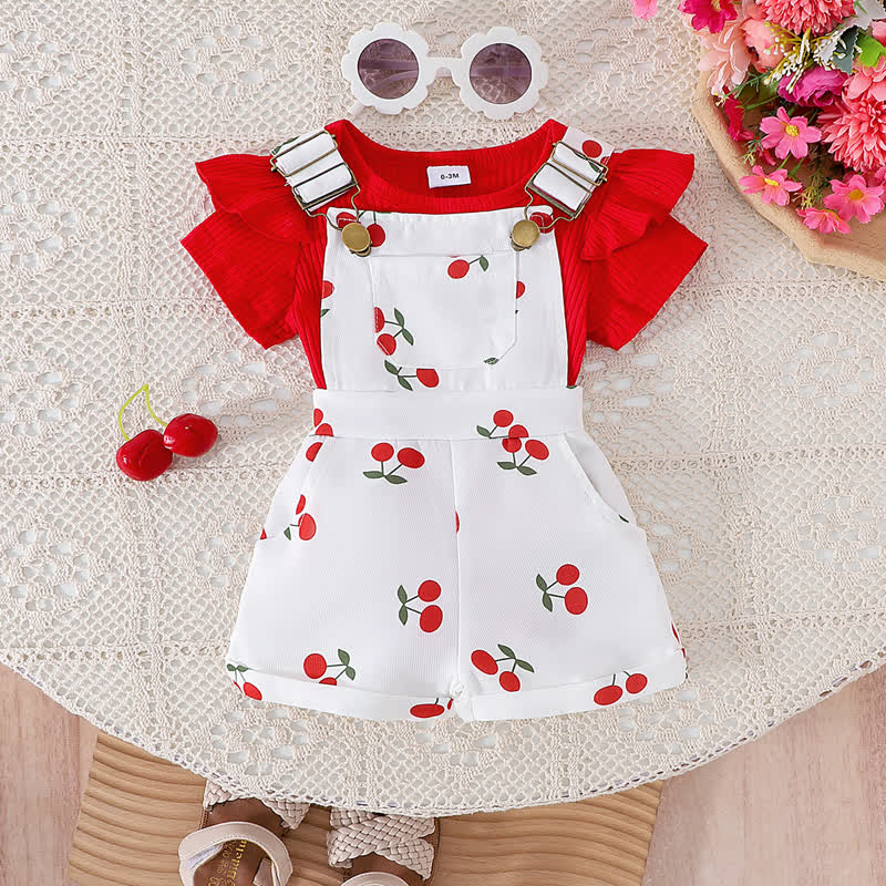 ベビー・幼児用 花柄プリント ロンパース＆オーバーオール 2点セット - レッドチェリー - 2-3Y - image 6