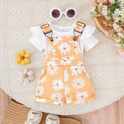 ベビー・幼児用 花柄プリント ロンパース＆オーバーオール 2点セット - 黄色 - 2-3Y - image 8