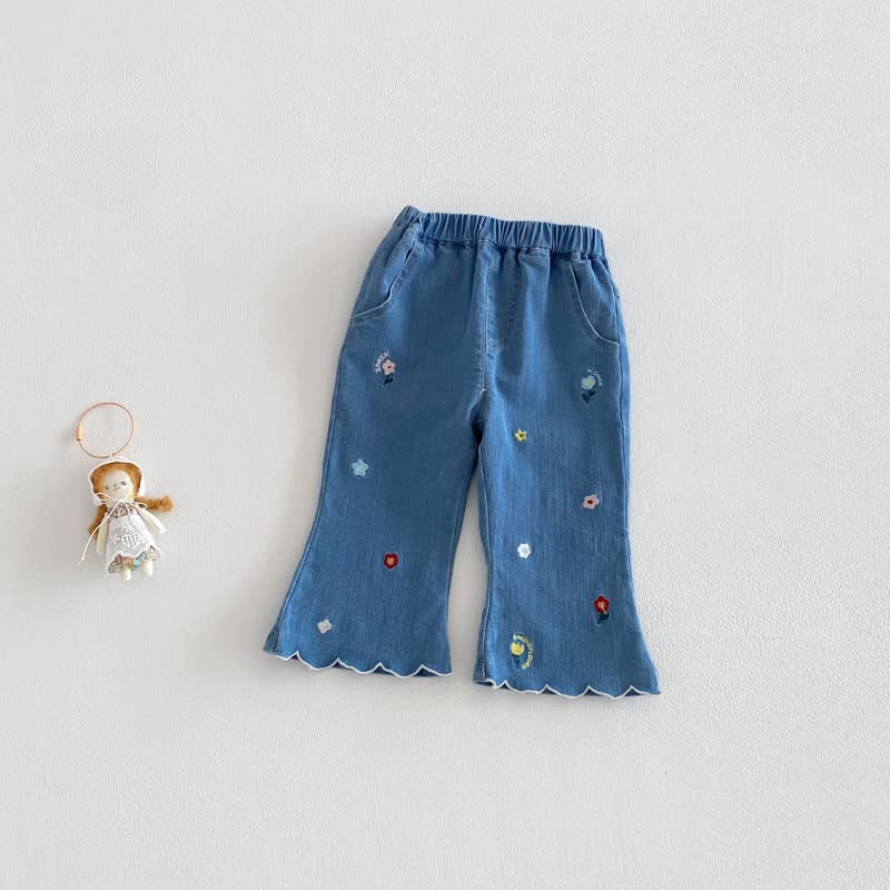 ベビー・幼児用女の子向け 花柄刺繍入りスカラップ裾パンツ - 青 - 4～5歳 - image 2