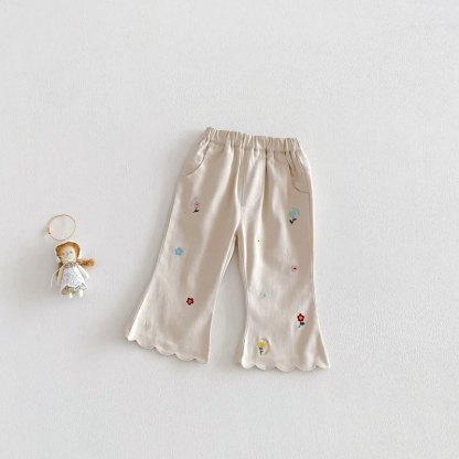 ベビー・幼児用女の子向け 花柄刺繍入りスカラップ裾パンツ - ベージュ - 4～5歳 - image 4