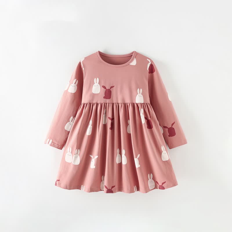 幼児用女の子向けピンクのうさぎ柄長袖Dress - ピンク - 10-11歳 - image 2