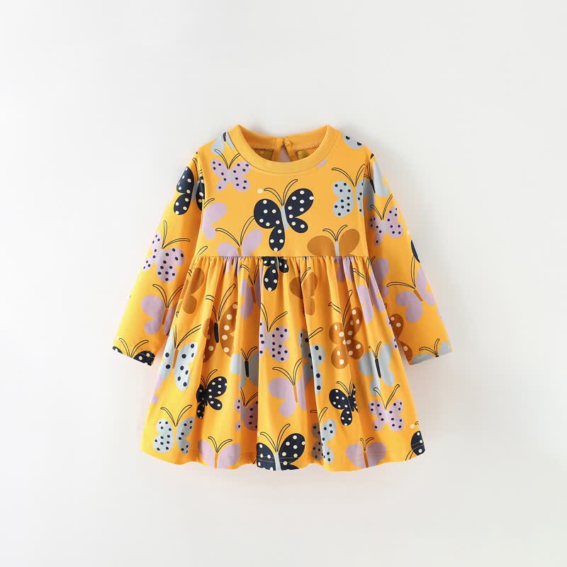 幼児用女の子向けオレンジの蝶柄長袖Dress - オレンジ - 10-11歳 - image 2