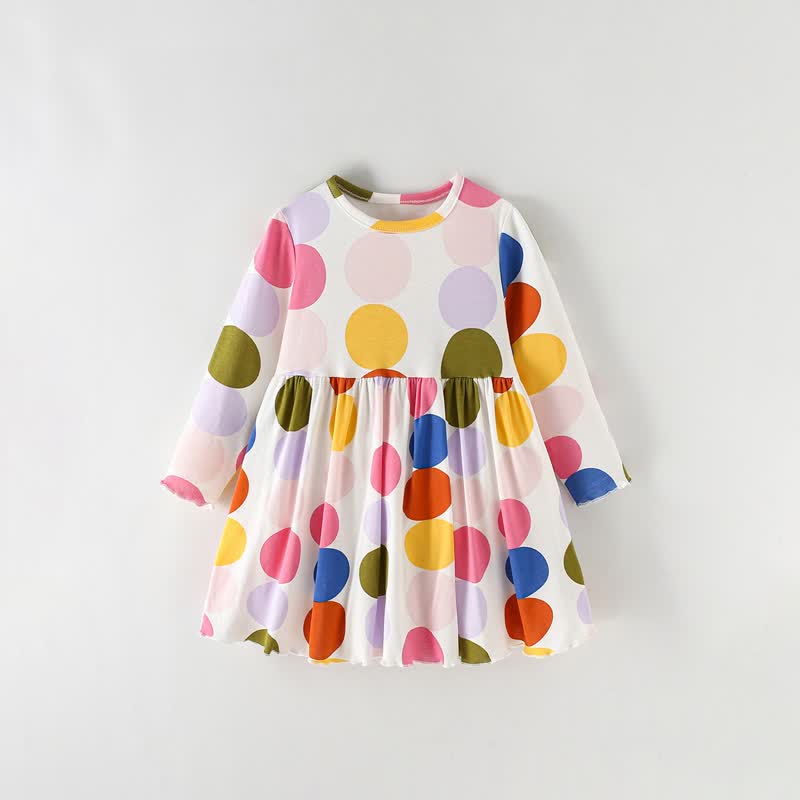幼児用女の子向けカラフルな水玉模様の長袖Dress - 白 - 10-11歳 - image 2
