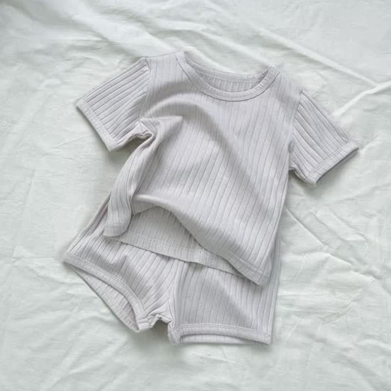 ベビー・幼児用無地リブ編みTシャツ＆ショートパンツ2点セット - ベージュ - 1.5-2T - image 3