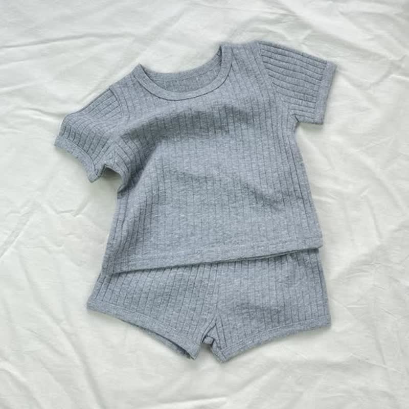 ベビー・幼児用無地リブ編みTシャツ＆ショートパンツ2点セット - グレー - 1.5-2T - image 2