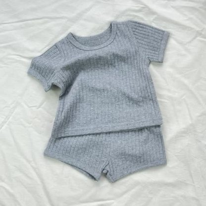 ベビー・幼児用無地リブ編みTシャツ＆ショートパンツ2点セット - グレー - 1.5-2T - image 2