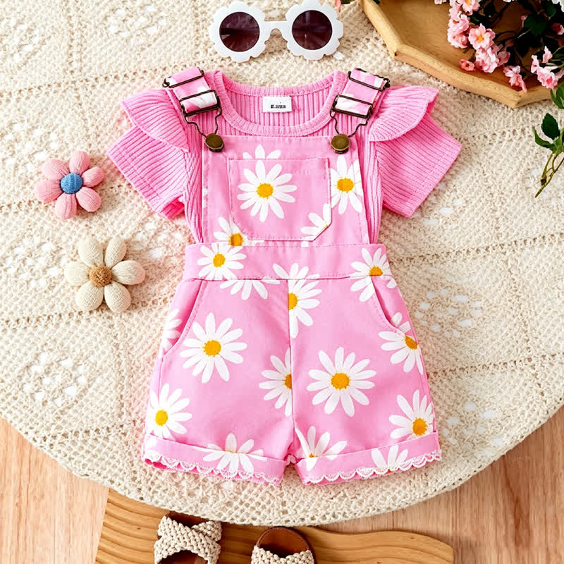 ベビー・幼児用 花柄プリント ロンパース＆オーバーオール 2点セット - フクシア - 2-3Y - image 10