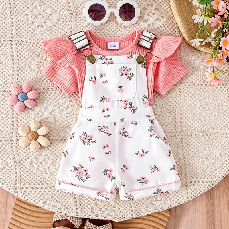 ベビー・幼児用 花柄プリント ロンパース＆オーバーオール 2点セット - ホワイトフローラル - 2-3Y - image 9