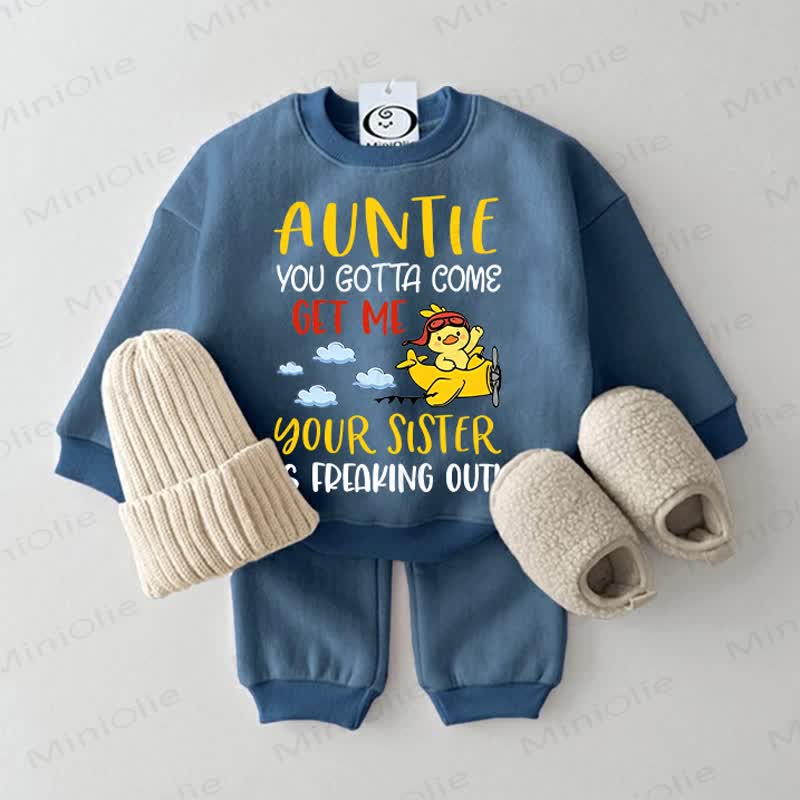 AUNTIE YOU GOTTA COME GET ME YOUR SISTER IS FREAKING OUT！ベビー用スウェットシャツ＆パンツ 2点セット ブルー - 青 - 2～3歳 - image 1