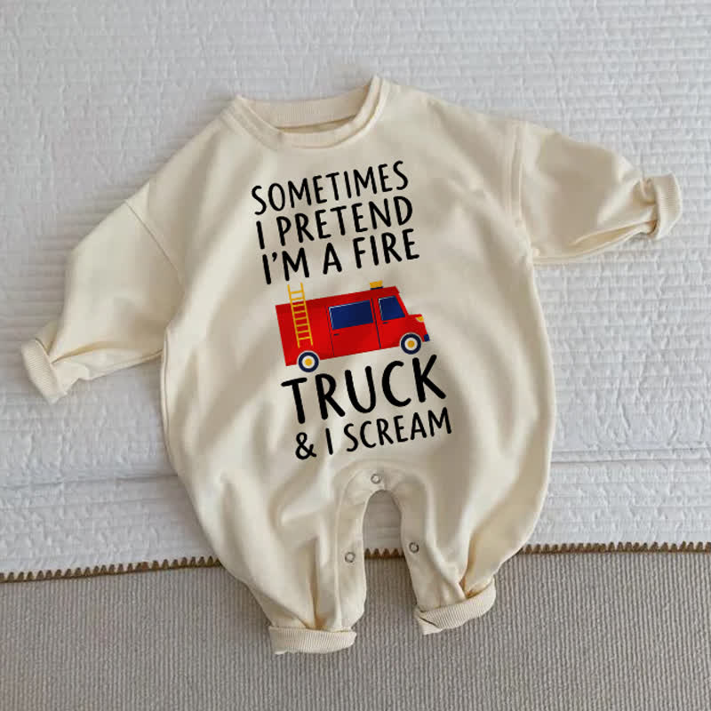 SOMETIMES I PRETEND I'M A FIFR TRUCK & I SCREAMベビーベージュロンパース - ベージュ - 2～3歳 - image 1