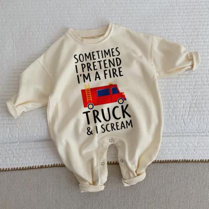 SOMETIMES I PRETEND I'M A FIFR TRUCK & I SCREAMベビーベージュロンパース - ベージュ - 2～3歳 - image 1