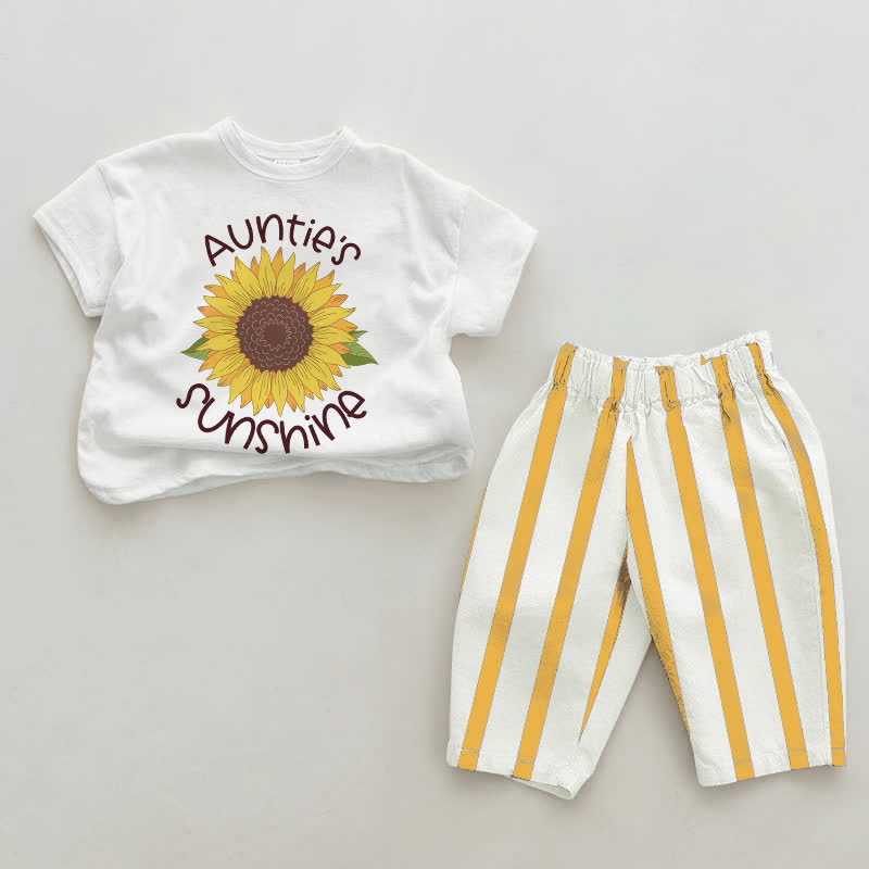 AUNTIE'S SUNSHINEベビーひまわり柄 ホワイト＆イエロー縦ストライプ 2点セット - 白と黄色 - 2～3歳 - image 1
