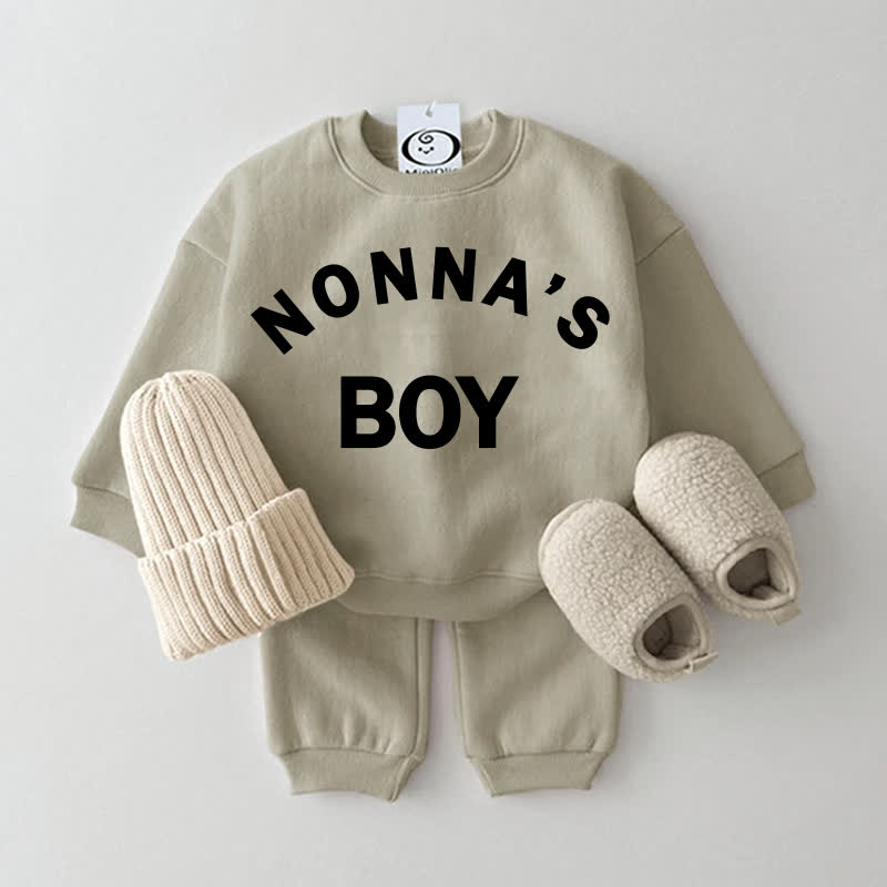 NONNA'S/NONNO'S BOY/GIRLベビー グレーグリーン スウェットシャツ 2点セット - グレーグリーン：ノンナの息子 - 2～3歳 - image 1