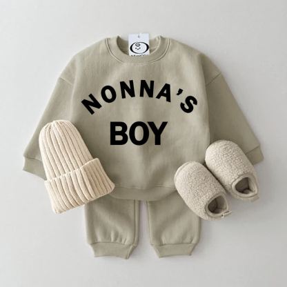 NONNA'S/NONNO'S BOY/GIRLベビー グレーグリーン スウェットシャツ 2点セット - グレーグリーン：ノンナの息子 - 2～3歳 - image 1