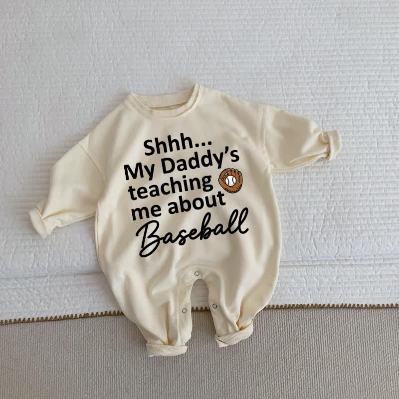SHHH…MYがBASEBALLについて教えてMEてるの　ベビーベージュロンパース - ベージュ - 2～3歳 - image 1