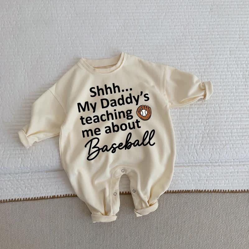 SHHH…MYがBASEBALLについて教えてMEてるの　ベビーベージュロンパース - ベージュ - 2～3歳 - image 1