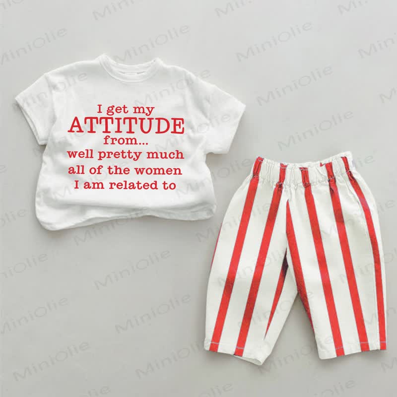 I GET MY ATTITUDE FROM... WELL PRETTY MUCH ALL OF THE WOMEN I AM RELATED TO。ベビーレッドストライプパンツ2点セット - 白と赤 - 4～5歳 - image 1