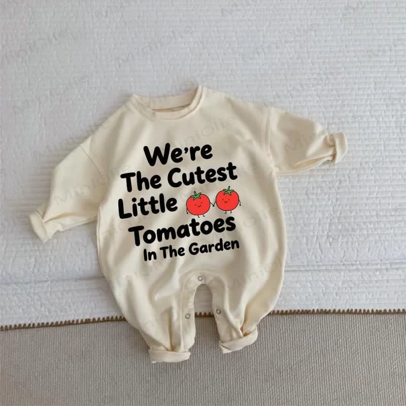 WE'RE THE CUTEST LITTLE TOMATOES IN THE GARDEN　ベビーベージュロンパース - ベージュ - 2～3歳 - image 1
