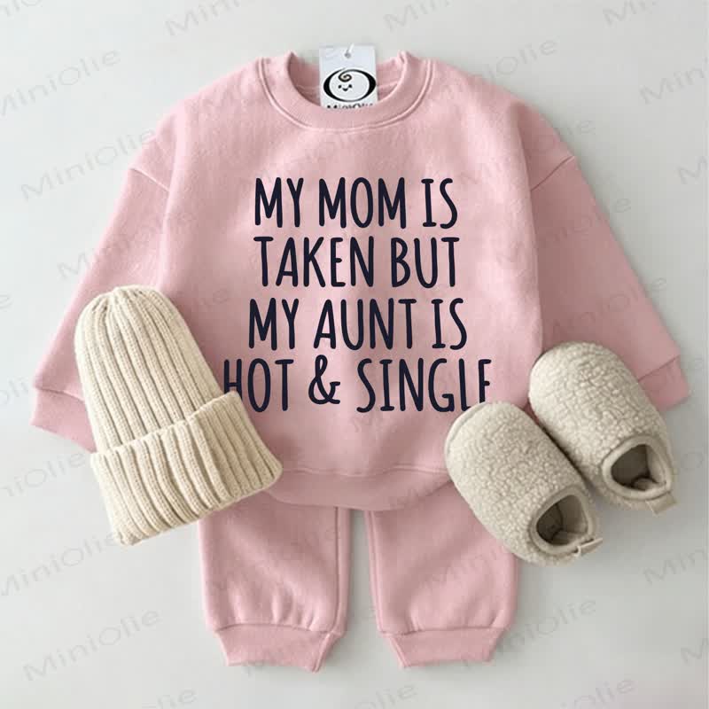 MY MOM IS TAKEN BUT MY AUNT IS HOT & SINGLE。ベビー用スウェットシャツ2点セット（ピンク） - ピンク - 2～3歳 - image 1